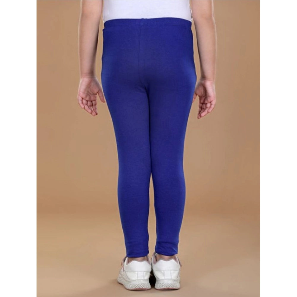Blue cotton-lycra elasticated leggings for girls, solid pattern, suitable for activewear