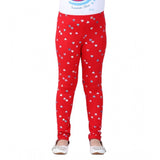 Red cotton lycra embellished elasticated leggings for girls, perfect for active play