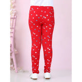 Red cotton lycra embellished elasticated leggings for girls, perfect activewear