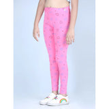 Light pink cotton lycra printed elasticated leggings for girls - comfortable activewear with stylish design