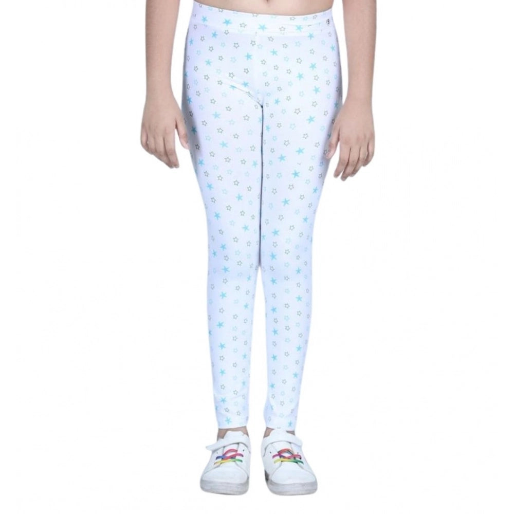 White cotton lycra printed elasticated leggings for girls, featuring a vibrant pattern design