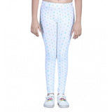 White cotton lycra printed elasticated leggings for girls, featuring a vibrant pattern design