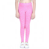 Pink cotton lycra printed elasticated leggings for girls, perfect activewear