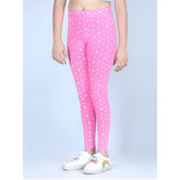 Pink cotton-lycra printed elasticated leggings for girls, ideal for active play and casual wear
