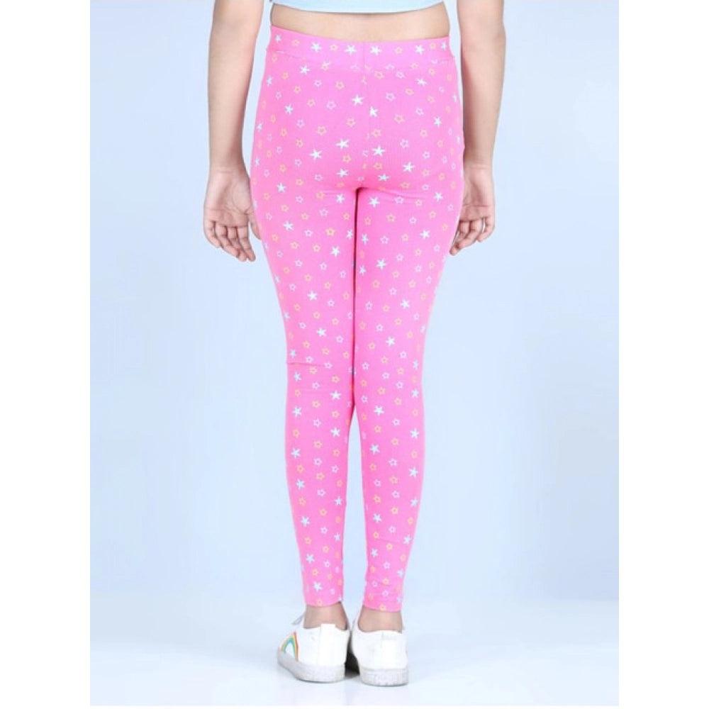 Pink cotton-lycra printed elasticated leggings for girls, ideal for active play