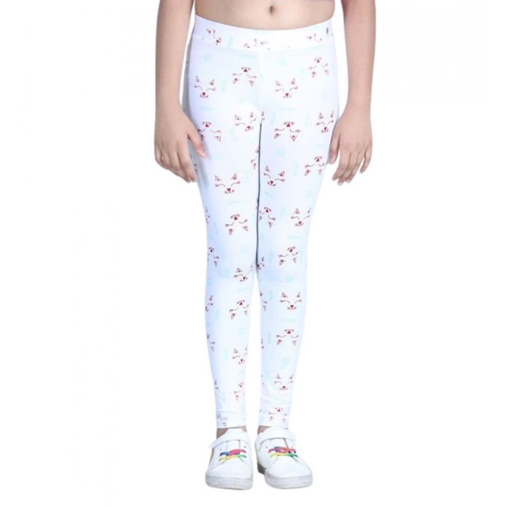 White cotton lycra printed elasticated leggings for girls - comfortable activewear fashion