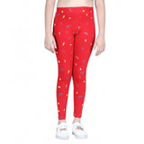 Red cotton lycra printed elasticated leggings for girls, ideal for activewear and casual wear