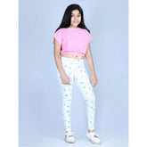 White cotton-lycra printed elasticated leggings for girls, perfect activewear fashion