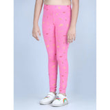 Pink cotton-lycra printed elasticated leggings for girls - ideal for active play