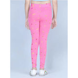 Pink cotton-lycra printed elasticated leggings for girls - ideal for activewear and playtime