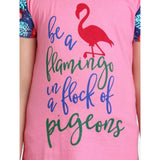 Pink-Blue cotton hosiery printed night suit set for girls, short sleeve round neck with short sleeves visible