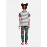 Grey-Green cotton hosiery print nightsuit set for girls on display rack