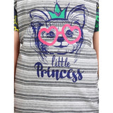 Grey-Green cotton hosiery printed night suit set for girls, short sleeve round neck sleepwear