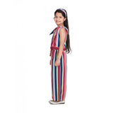 Multicolor polyester crepe floral cold shoulder crop top & pallazo set, vibrant floral pattern on casual wear