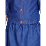Navy Blue Denim Solid Cold Shoulder Top & Skirt Set - Girl's fashionable square neck, cold shoulder style