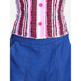 Purple-blue rayon bell sleeve top with denim culottes for girls, solid design with square neck