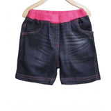 Pink-blue denim ribbed elasticated shorts for girls, versatile casual wear