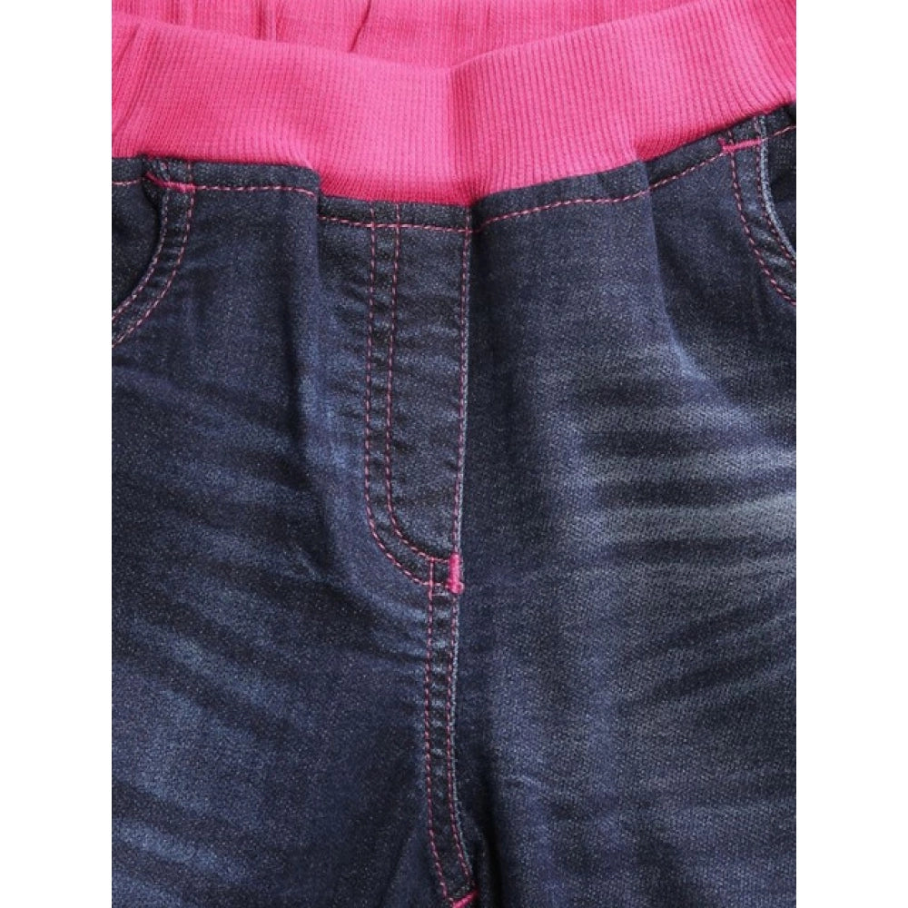 Pink-blue denim ribbed elasticated shorts for girls, versatile casual wear