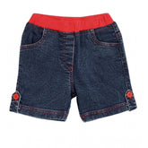 Blue-Red denim lace inserts sleeveless shorts for girls, elasticated waist, casual summer wear