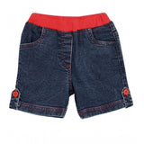 Blue-Red denim lace inserts sleeveless shorts for girls, elasticated waist, casual summer wear