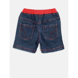 Blue-Red denim lace inserts sleeveless shorts for girls, elasticated waist with lace details