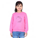 Pink embellished fleece girls sweatshirt, long sleeves & round neck