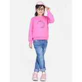 Pink fleece embellished long-sleeve sweatshirt for girls, cozy and stylish apparel