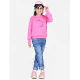 Pink fleece embellished long-sleeve sweatshirt for girls, cozy and stylish apparel