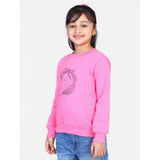 Pink embellished fleece girls' sweatshirt, long sleeves with round neck, ideal for casual wear