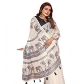 Off-white linen cotton printed saree with unstitched blouse, vibrant Indian wear for women