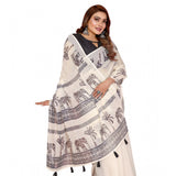 Off-white linen cotton printed saree with unstitched blouse, vibrant Indian wear for women