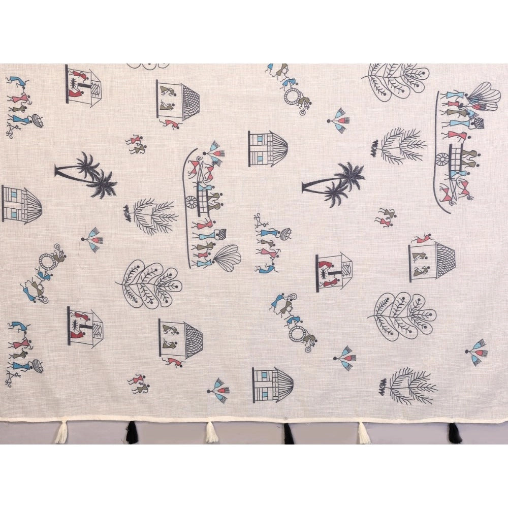 Off-white linen cotton printed saree with unstitched blouse, versatile Indian wear for women's fashion