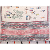 Off-white linen cotton printed saree with unstitched blouse, vibrant floral pattern for traditional Indian wear