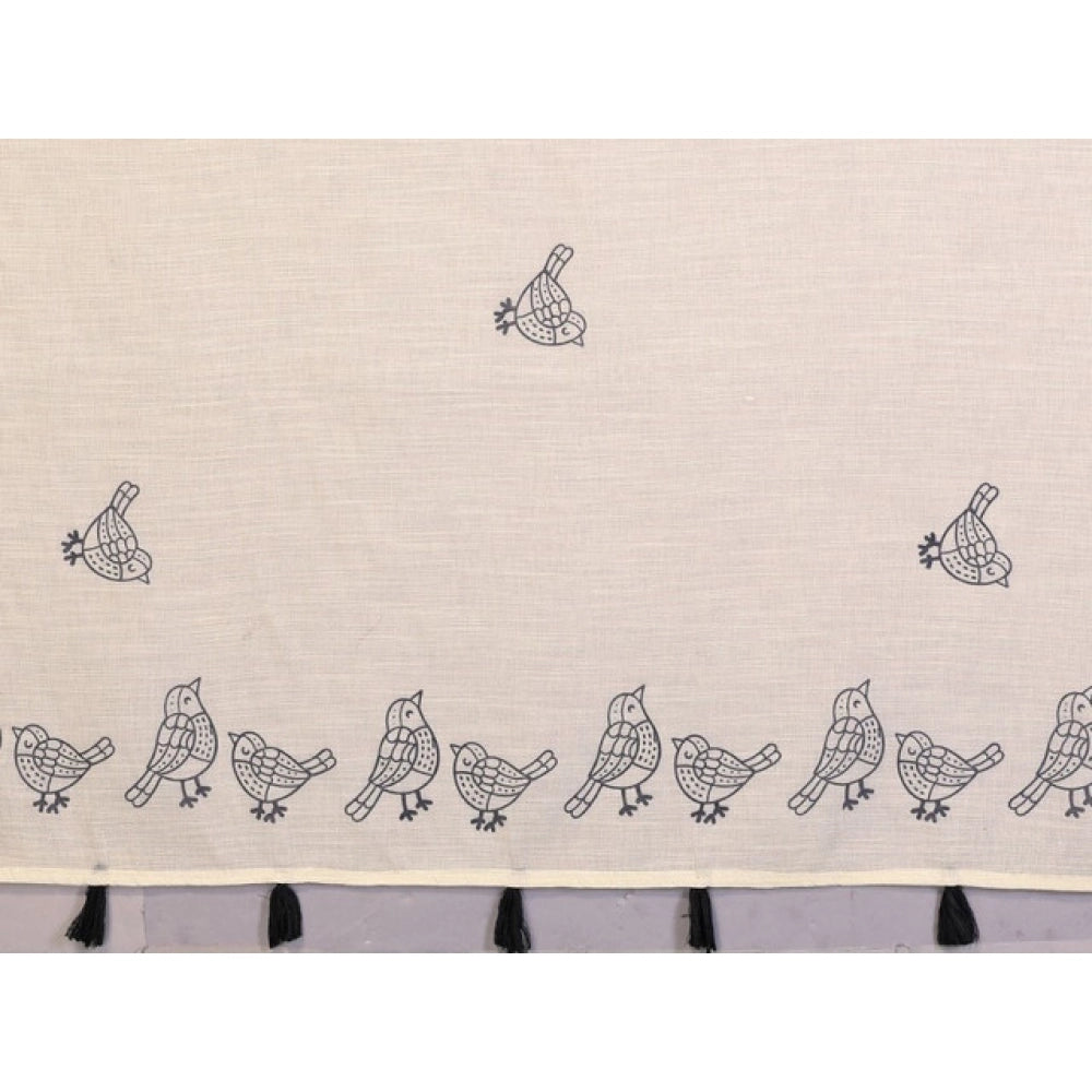 Off-white linen cotton printed saree with unstitched blouse, vibrant Indian fashion for women