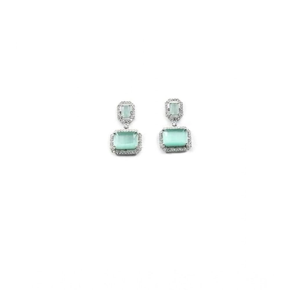 Women's turquoise brass silver plated drop earrings - jewelry accessory for special occasions, keep dry and airtight after use