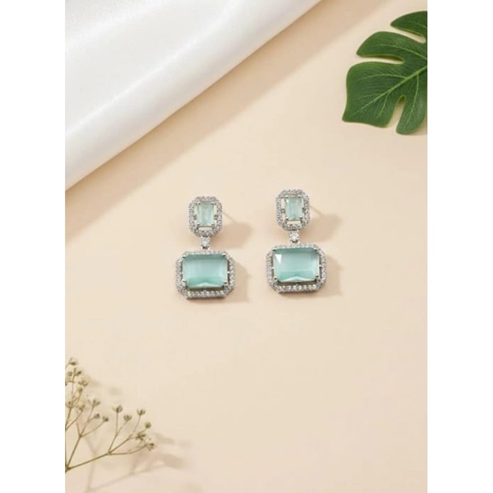Women's brass silver plated turquoise drop earrings, keep dry for lasting shine