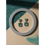 Green brass silver-plated drop earrings for women, keep dry and airtight storage