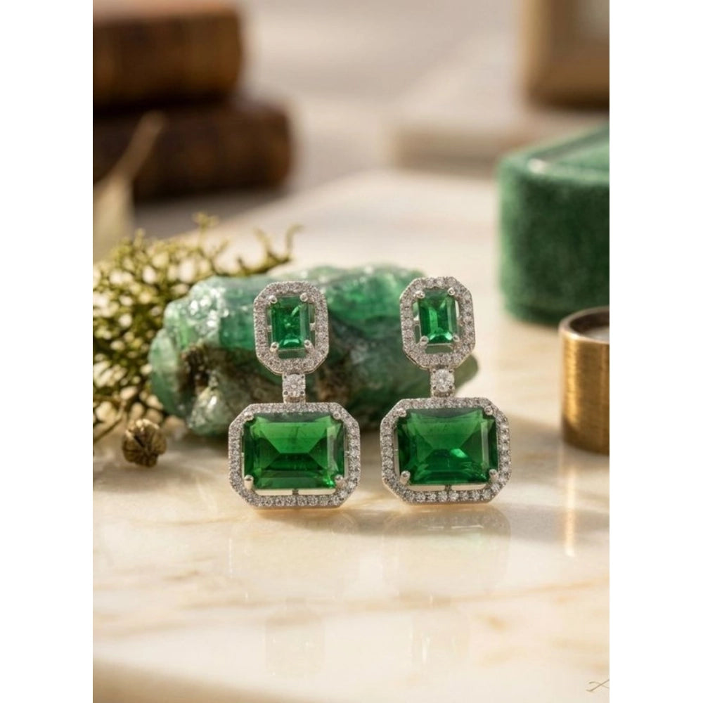 Green brass silver plated drop earrings for women - keep dry, airtight storage