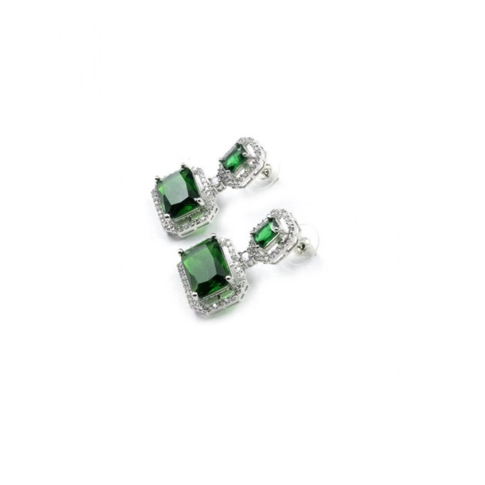 Green brass silver plated drop earrings for women, perfect accessory on special occasions