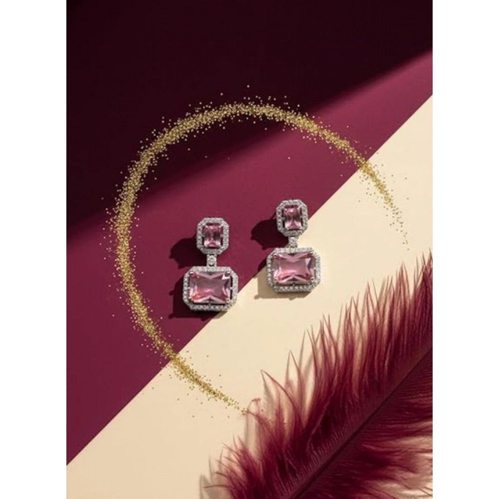 Pink brass silver plated drop earrings for women, ideal for accessories collection