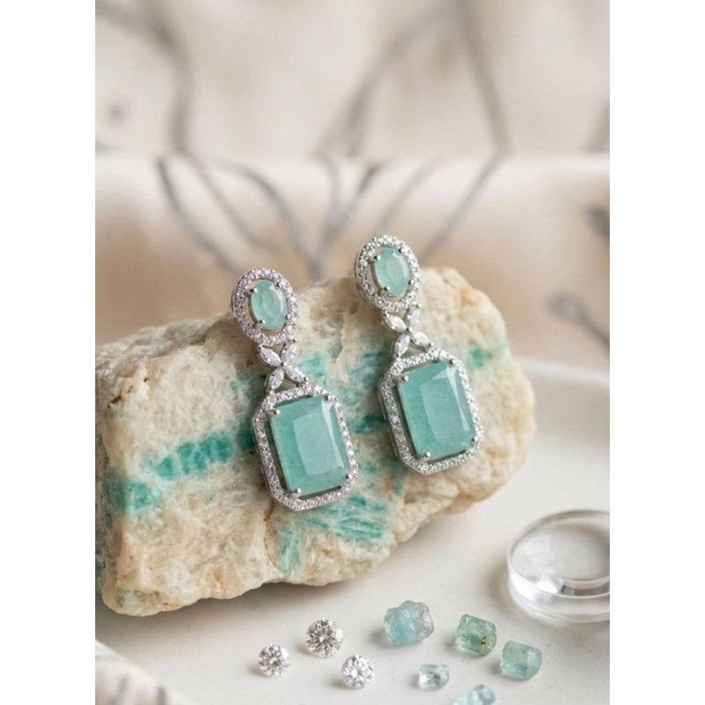 Women's turquoise brass silver-plated drop earrings - avoid water, keep in a dry box