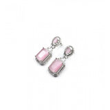 Women's pink brass silver plated drop earrings, elegant jewelry accessory for formal events