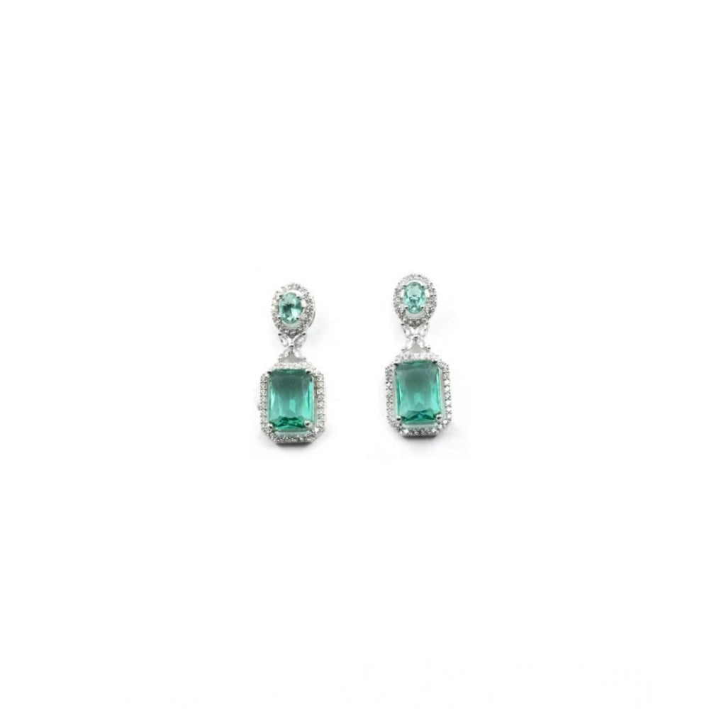 Green brass silver plated drop earrings for women, keep dry after use