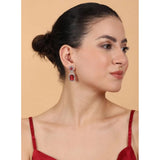 Women's brass silver plated red drop earrings, shiny jewelry for accessories