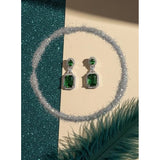 Green brass silver plated drop earrings for women, suitable for accessories collection