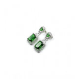 Green brass silver plated drop earrings for women, keep dry after use