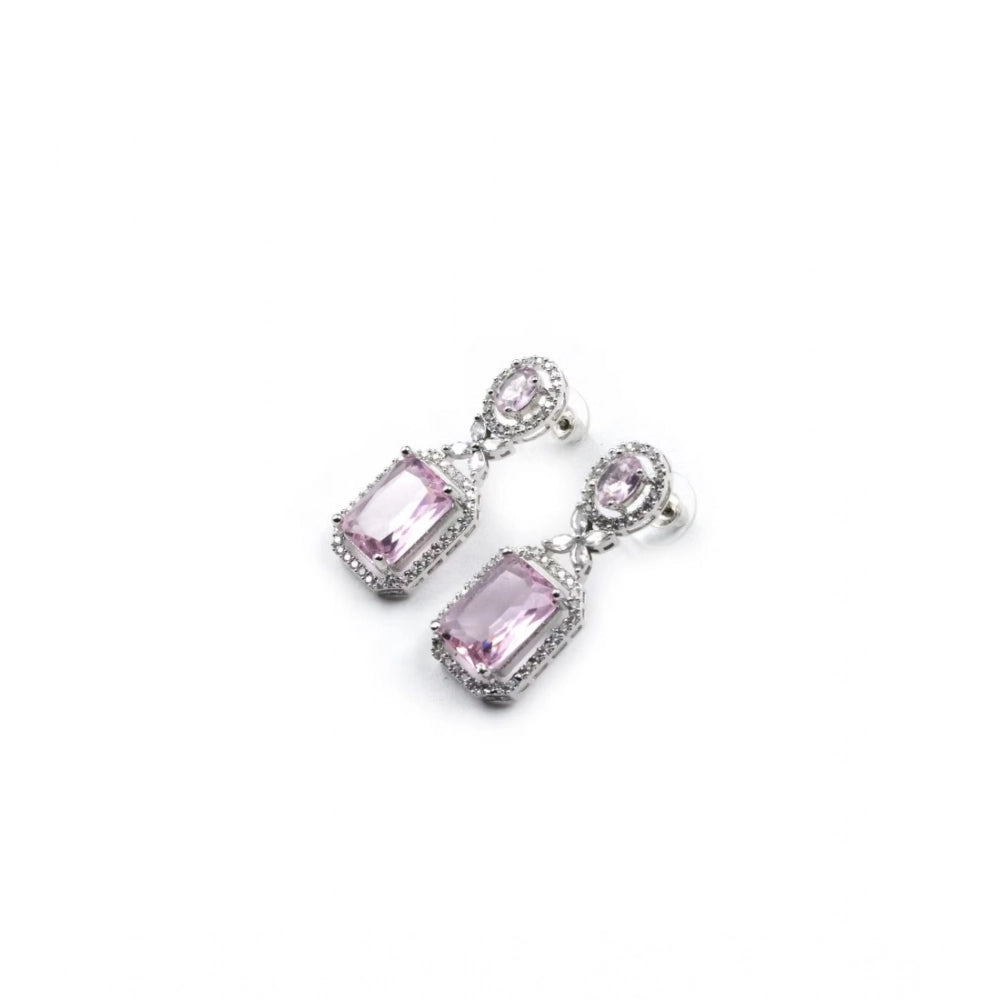 Women's pink brass silver-plated drop earrings, keep dry for long-lasting style