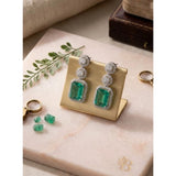 Green brass silver plated drop earrings for women, jewelry accessory on display