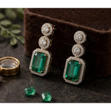 Green brass silver-plated drop earrings for women, keep dry for long-lasting shine