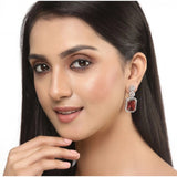 Women's red brass silver plated drop earrings, keep dry for long-lasting shine